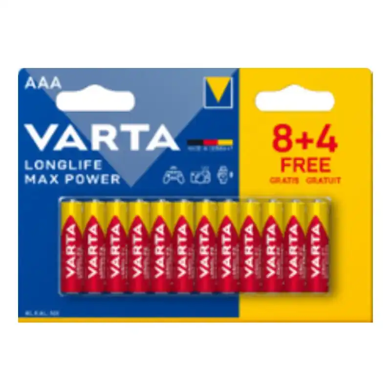 PILES LR03 (AAA) LONGLIFE MAX POWER 8+4 GRATUITES – VARTA Seulement Aujourd&rsquo;hui