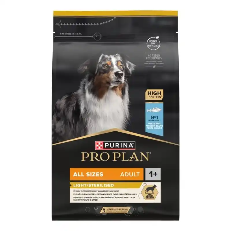 CHIEN ALL SIZE LIGHT/STERILISÉ POISSON 14KG – PURINA PROPLAN Offre Du Jour