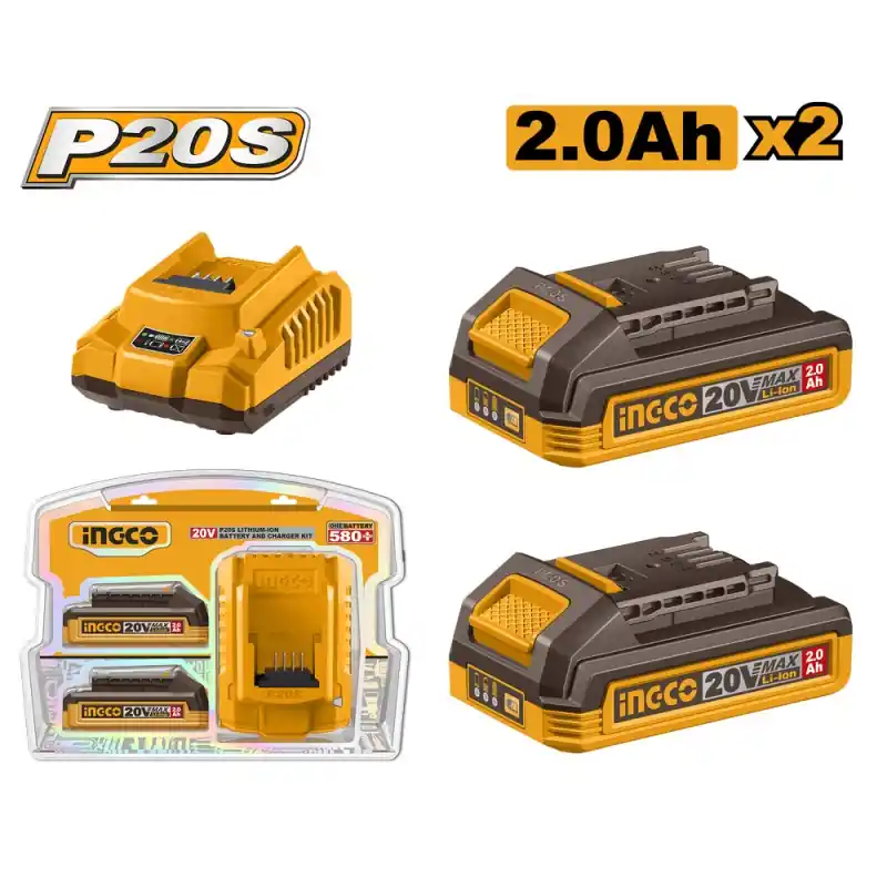 Nouvelle Collection PACK ÉNERGIE CHARGEUR 20 V 2 BATTERIES 2 AH – INGCO