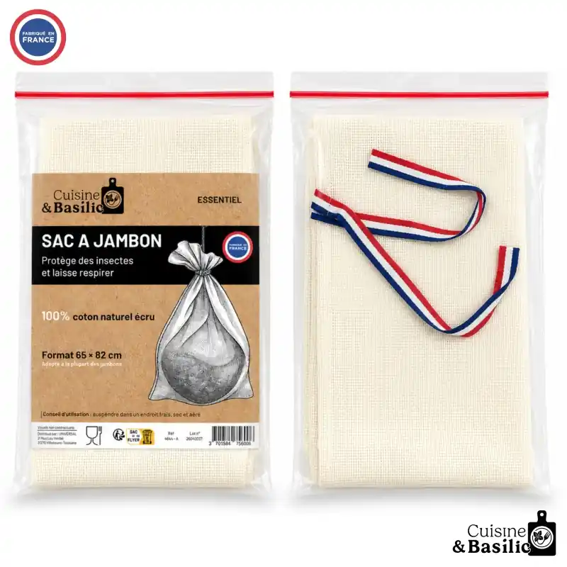 Retour Gratuit SAC A JAMBON ETAMINE COTON ÉCRU 65X82CM