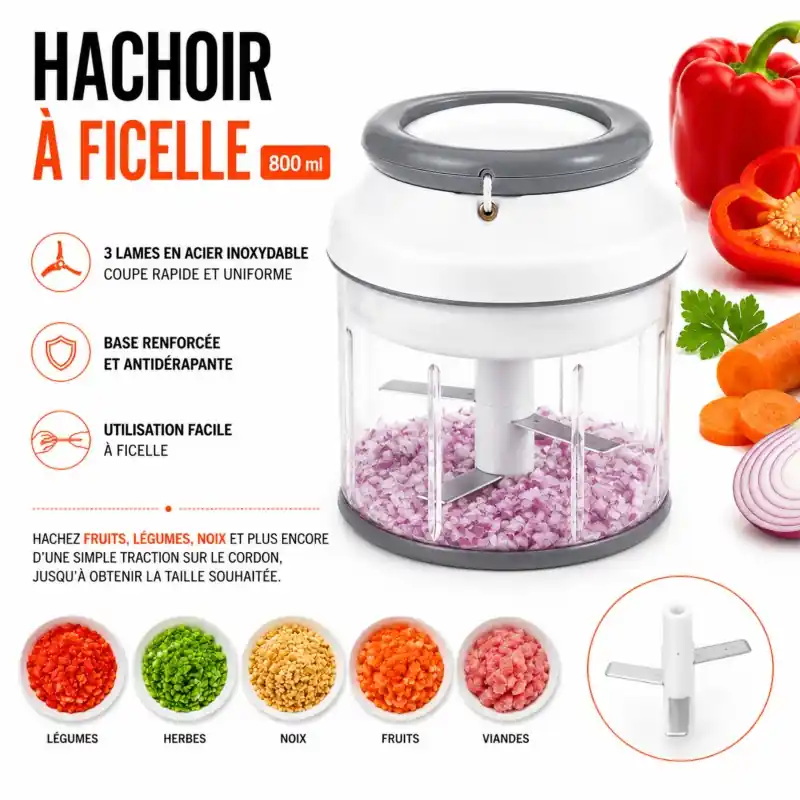 Jusqu&rsquo;à Épuisement Des Stocks MINI HACHOIR A FICELLE 3 LAMES 800ML