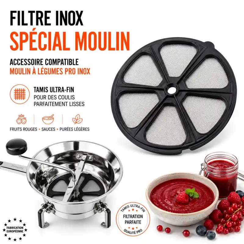 FILTRE INOX COULIS POUR MOULIN A LÉGUMES Retour Gratuit