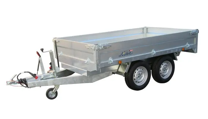 Solde Remorque benne 256x148x30 double essieux freinée pompe manuelle 39600 Lider